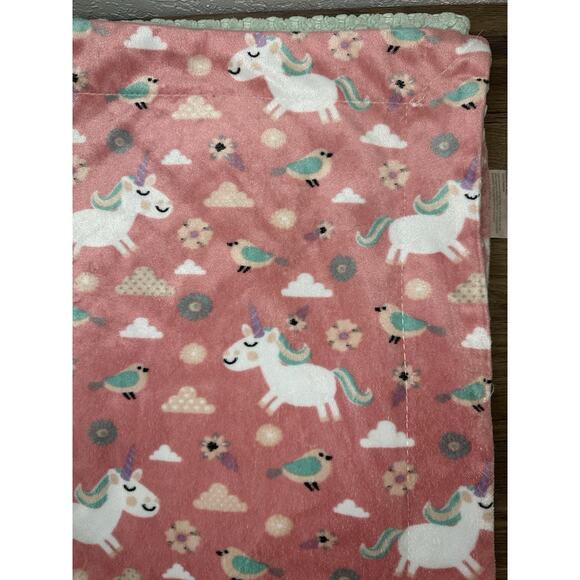 SL Home Fashions Baby Blanket Pink Unicorn Bird Flowers Green Back S.L. Floral - Picture 5 of 7
